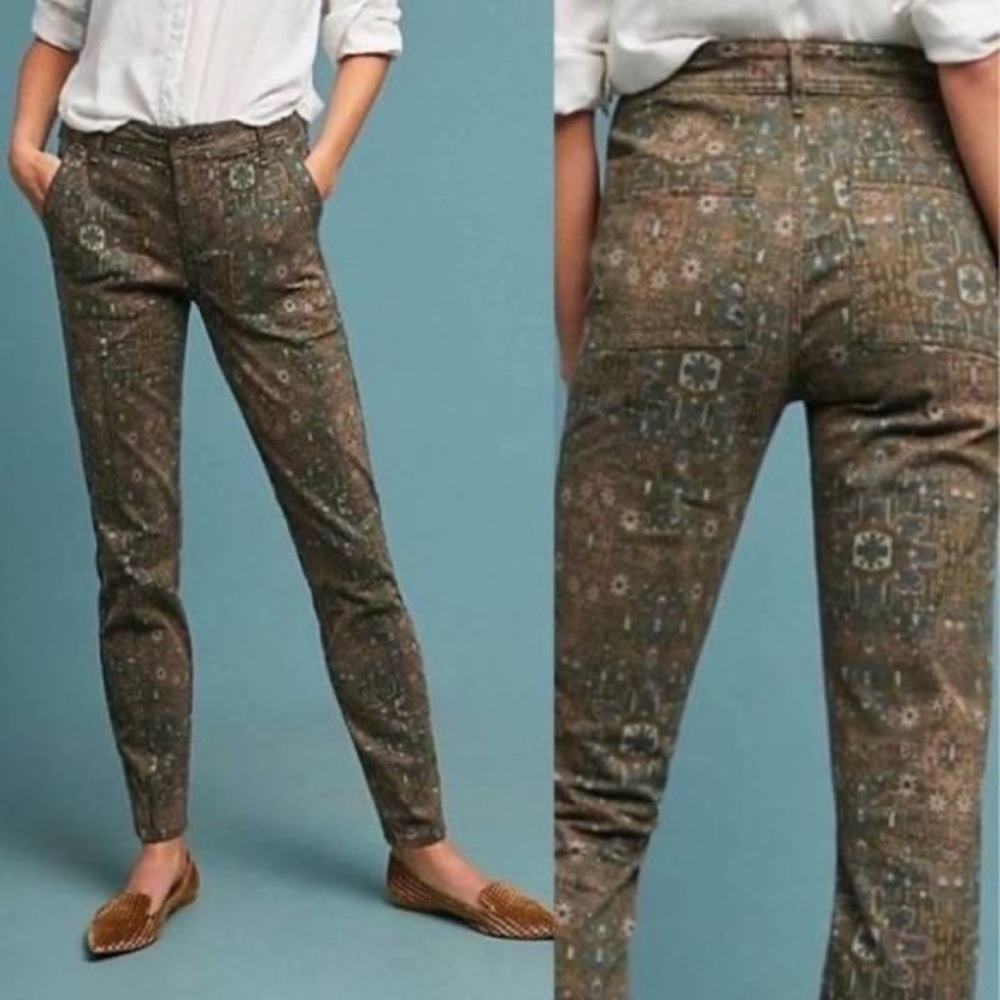 Anthropologie Cadet Slim Utility Pants Green Olive Multicolor Aztec print - Picture 3 of 16